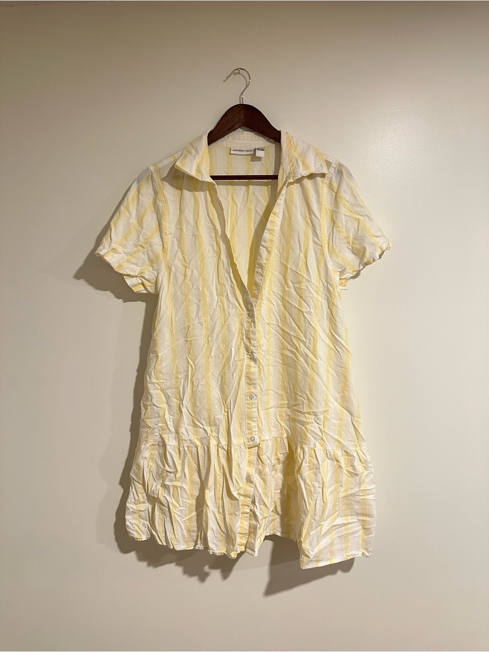 Sincerly Jules Pale Yellow Striped Midi Shirt Dress